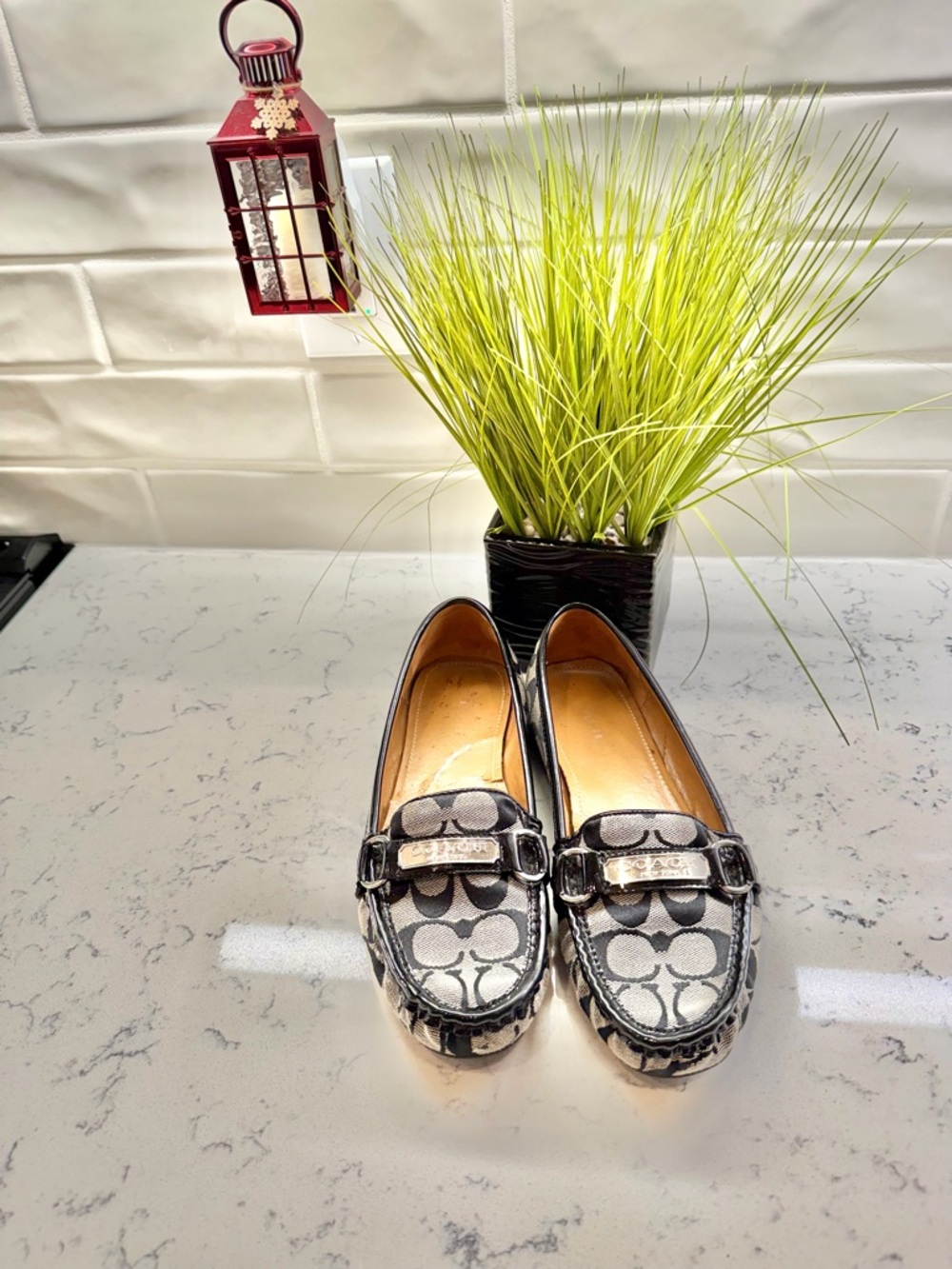 Coach Women's Black & Gray Signature Logo Loafers
